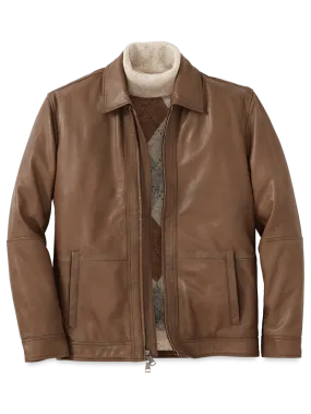 Leather Bomber Jacket - Brown