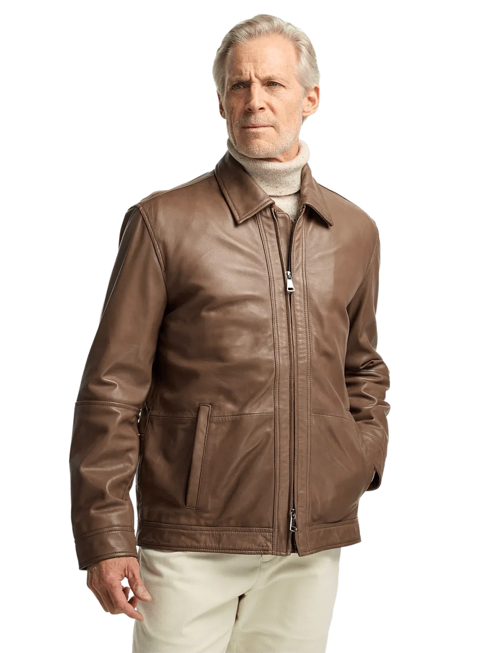 Leather Bomber Jacket - Brown