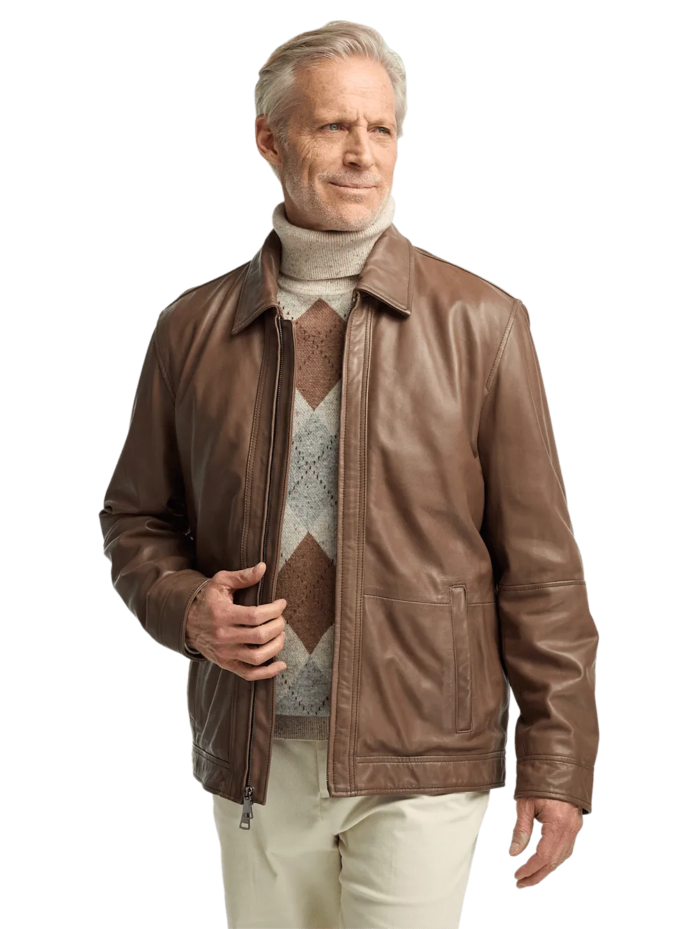 Leather Bomber Jacket - Brown