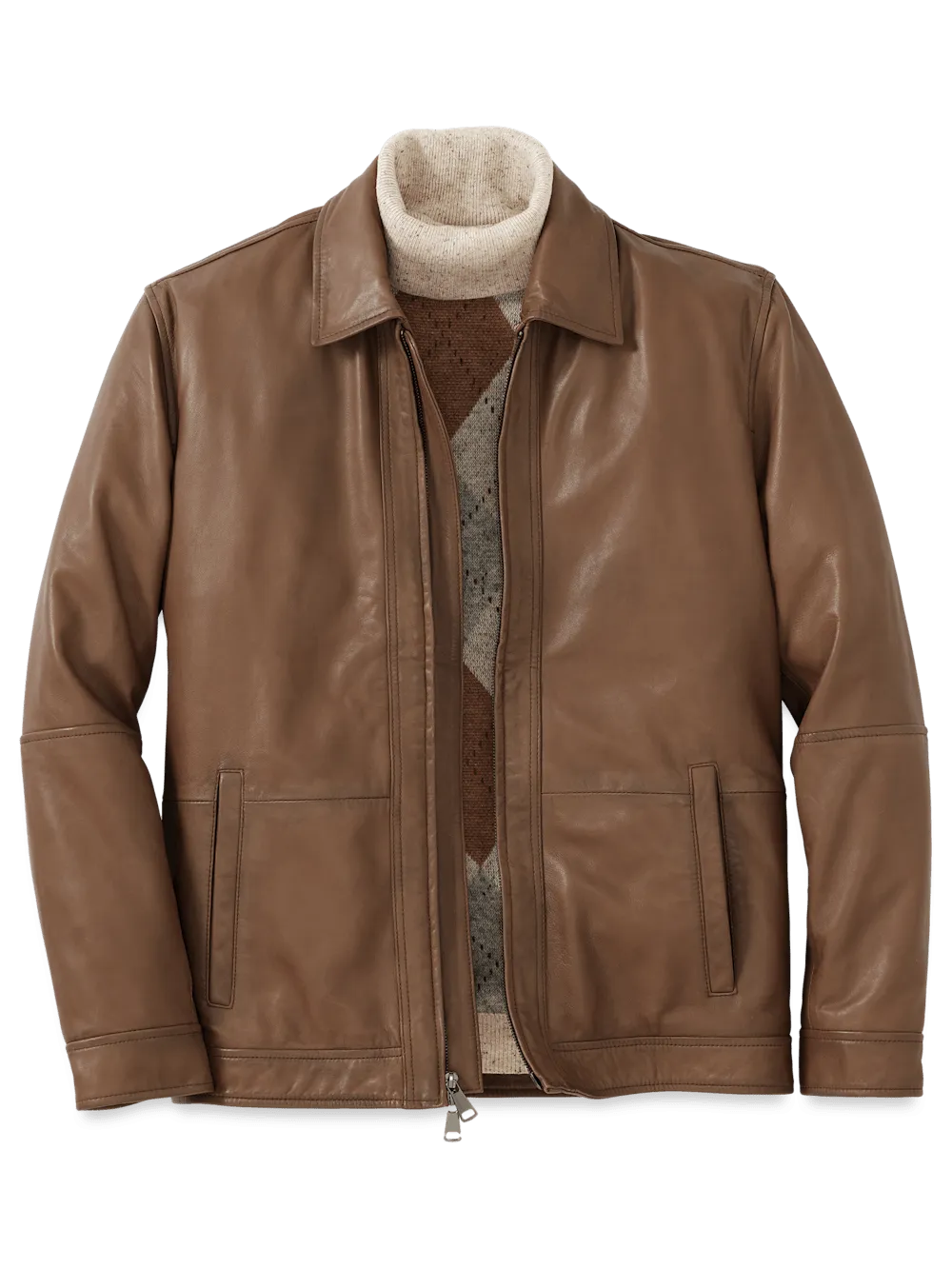 Leather Bomber Jacket - Brown