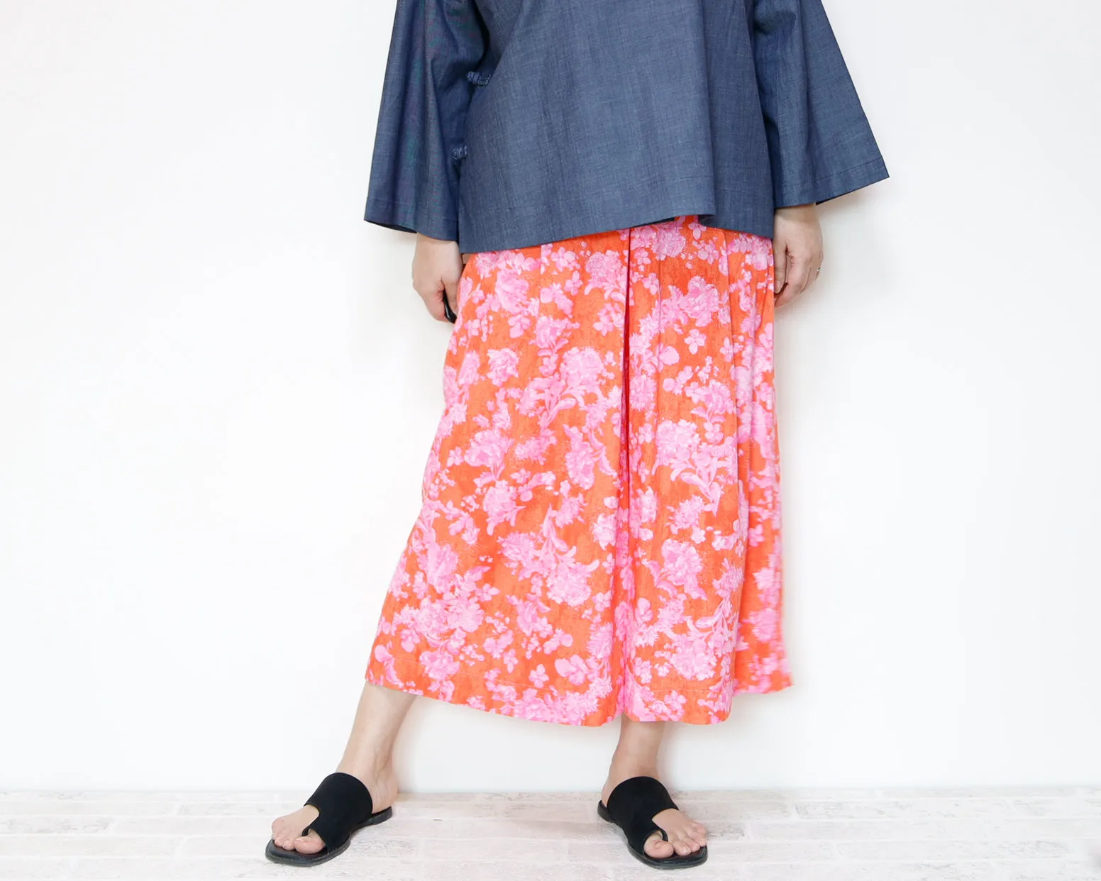 <P09R> GAUCHO FLOWER PRINTED LINEN