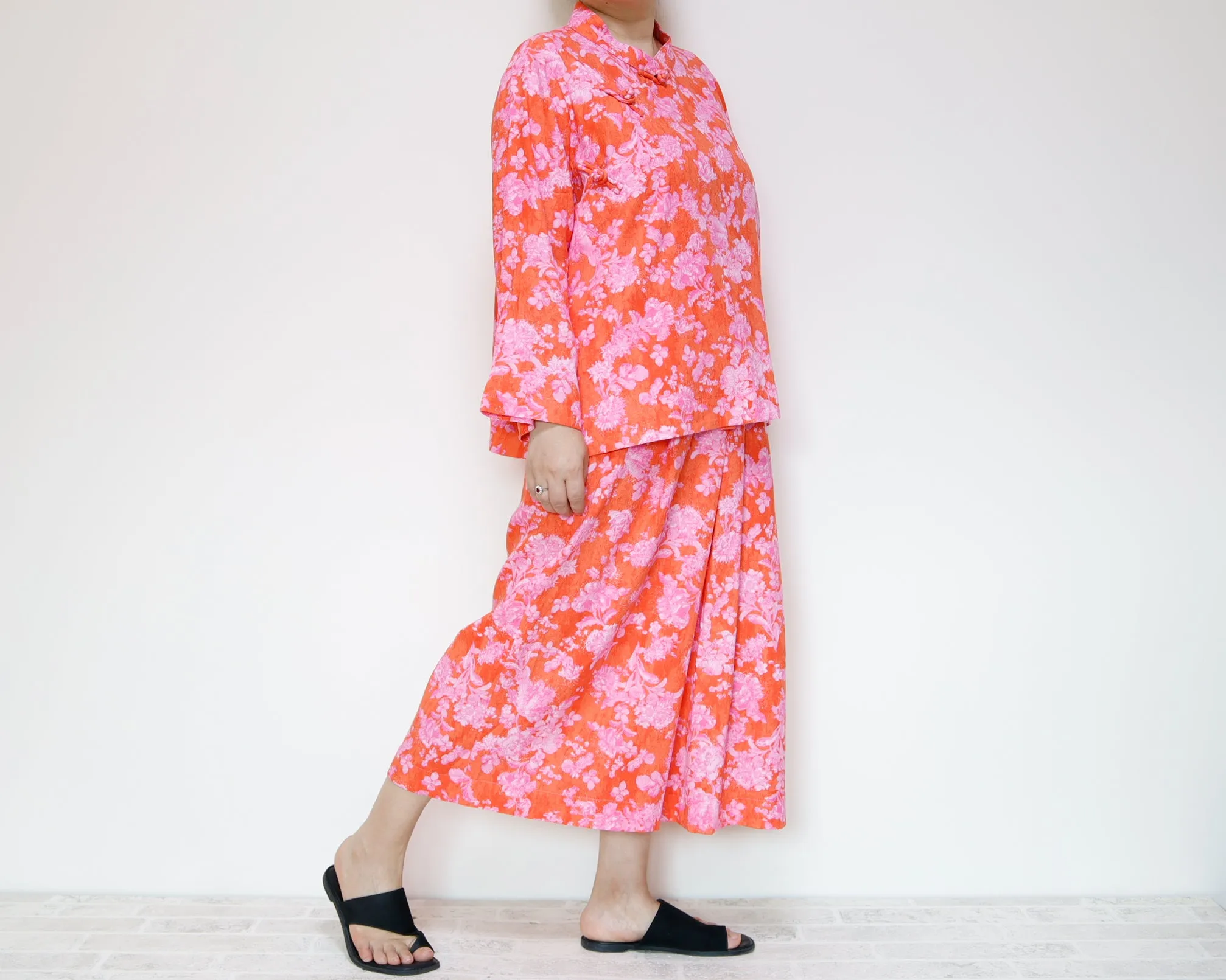 <P09R> GAUCHO FLOWER PRINTED LINEN