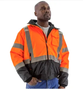 Majestic 75-1312 Hi-Vis Orange Waterproof Bomber Jacket with Removable Fleece Liner ANSI 3