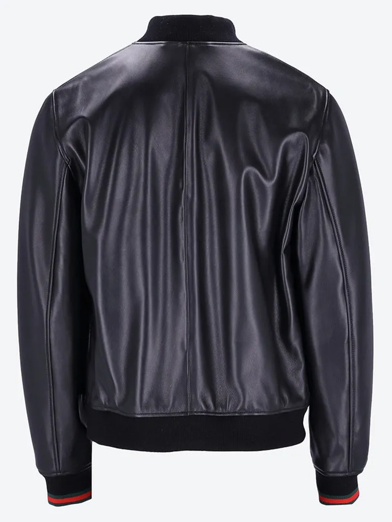 Matte light leather bomber jacket