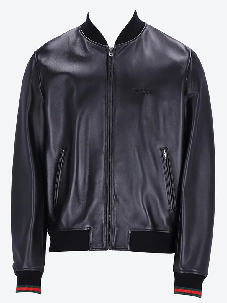 Matte light leather bomber jacket