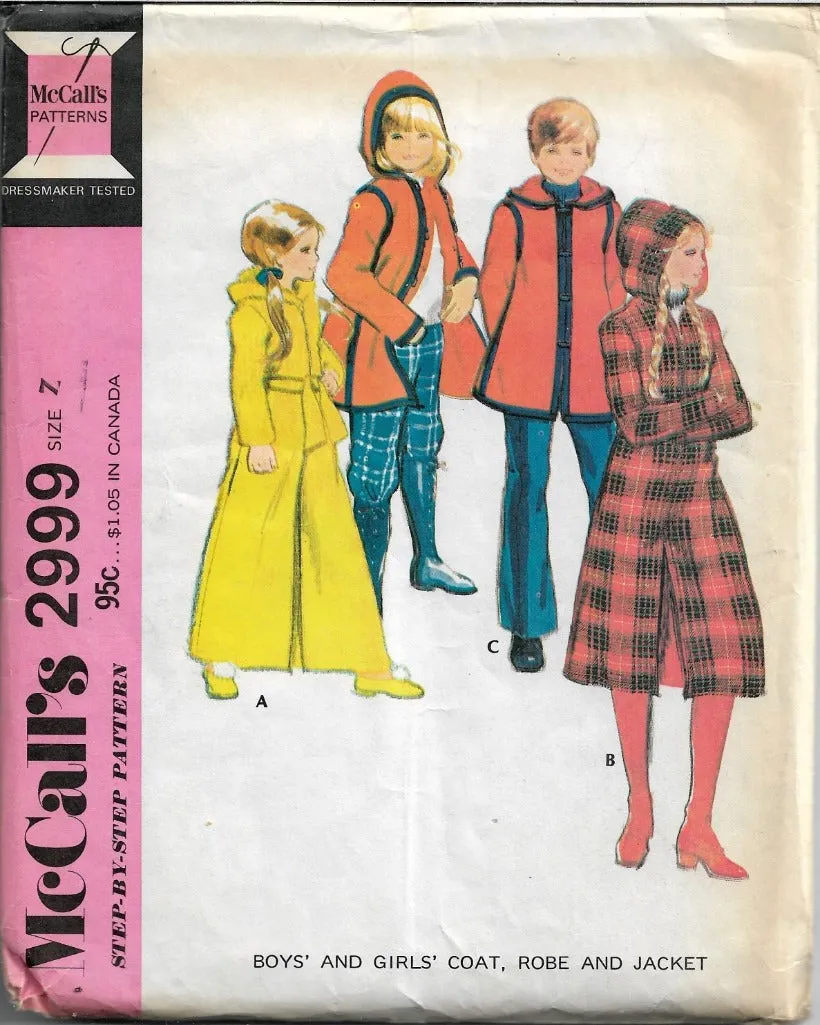 McCalls 2999 Vintage 1970's Sewing Pattern Long Robe Coat Jacket Children Boys Girls