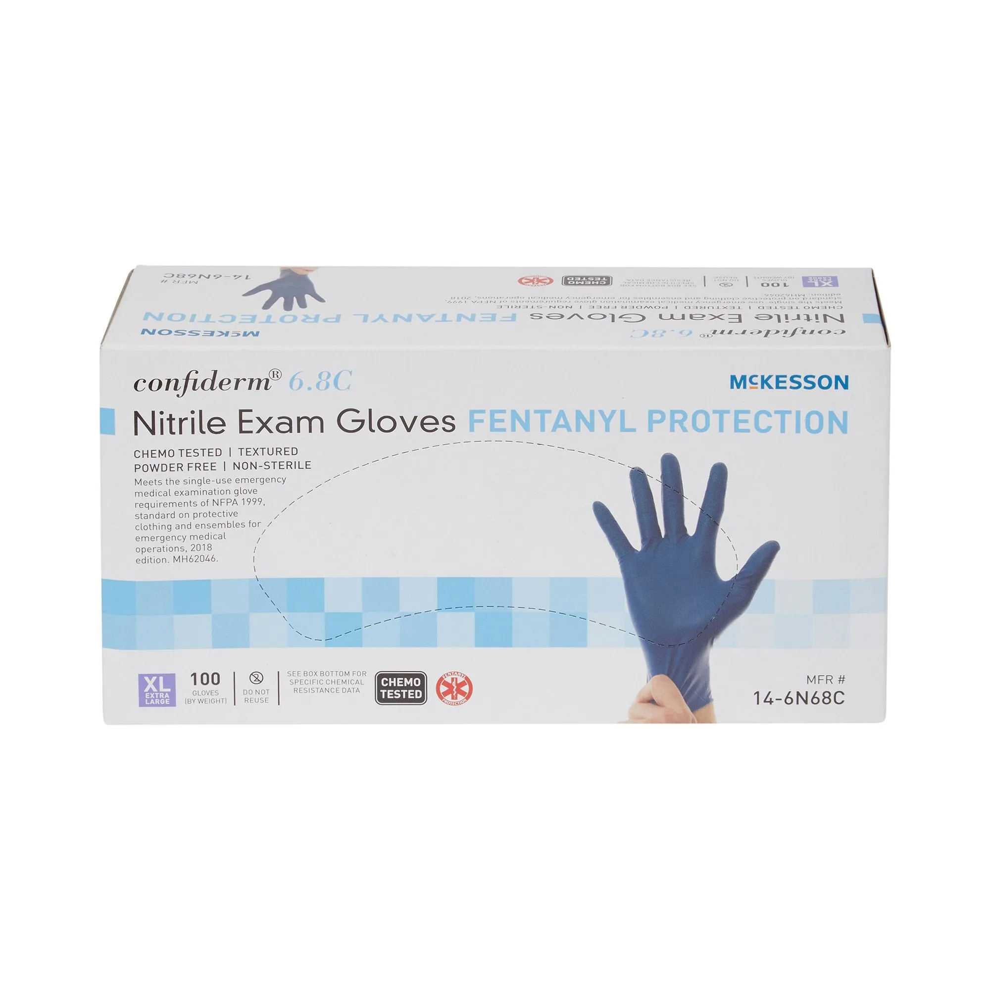 McKesson Confiderm® 6.8C Nitrile Exam Glove, with Fentanyl Protection, Extra Large, Blue