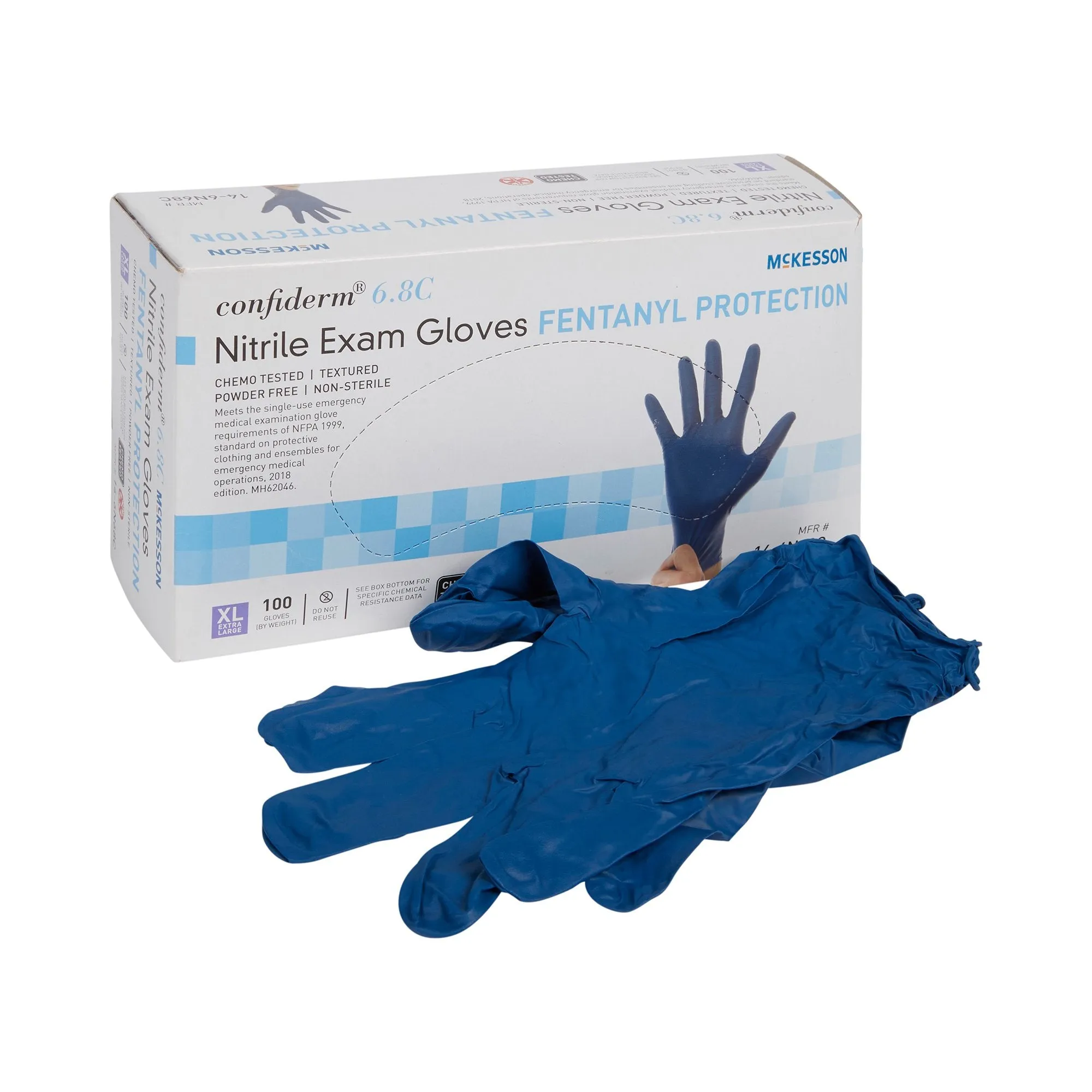 McKesson Confiderm® 6.8C Nitrile Exam Glove, with Fentanyl Protection, Extra Large, Blue