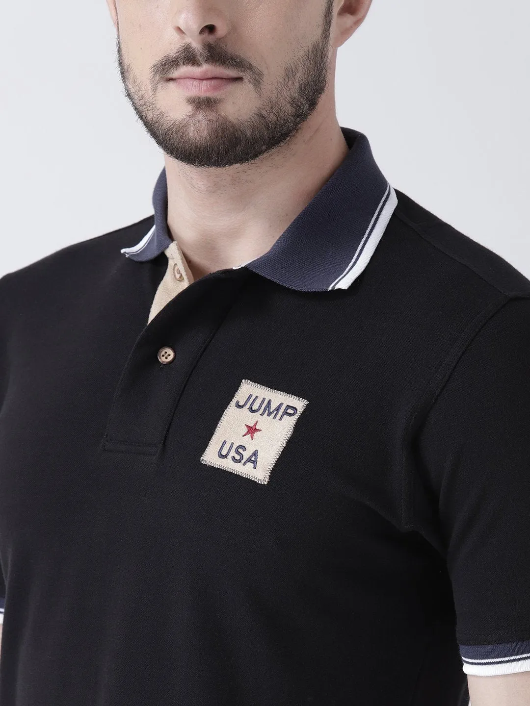 Men Black Solid Polo T-shirt