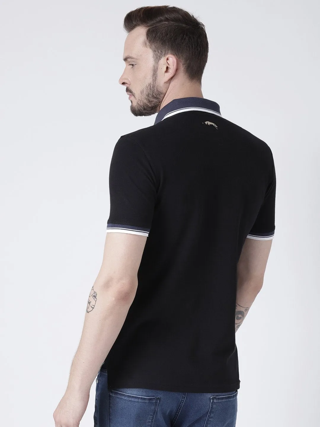 Men Black Solid Polo T-shirt