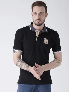 Men Black Solid Polo T-shirt