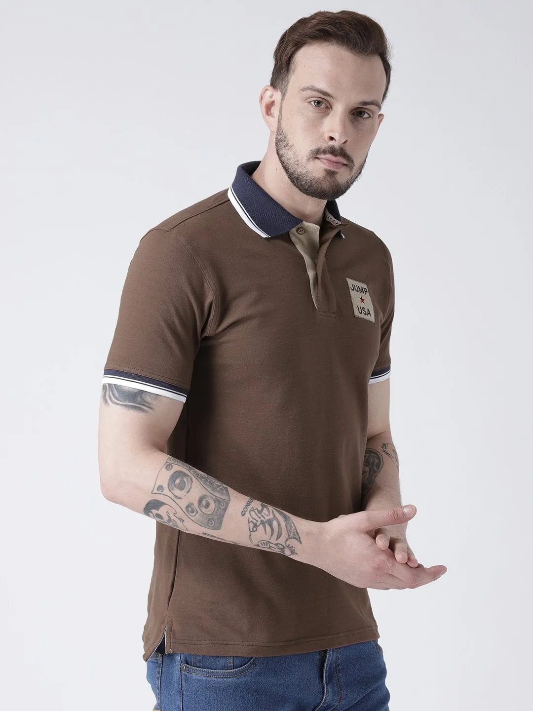 Men Brown Solid Polo T-shirt