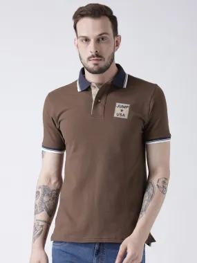 Men Brown Solid Polo T-shirt