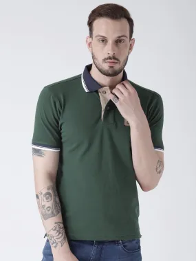 Men Green Solid Polo T-shirt