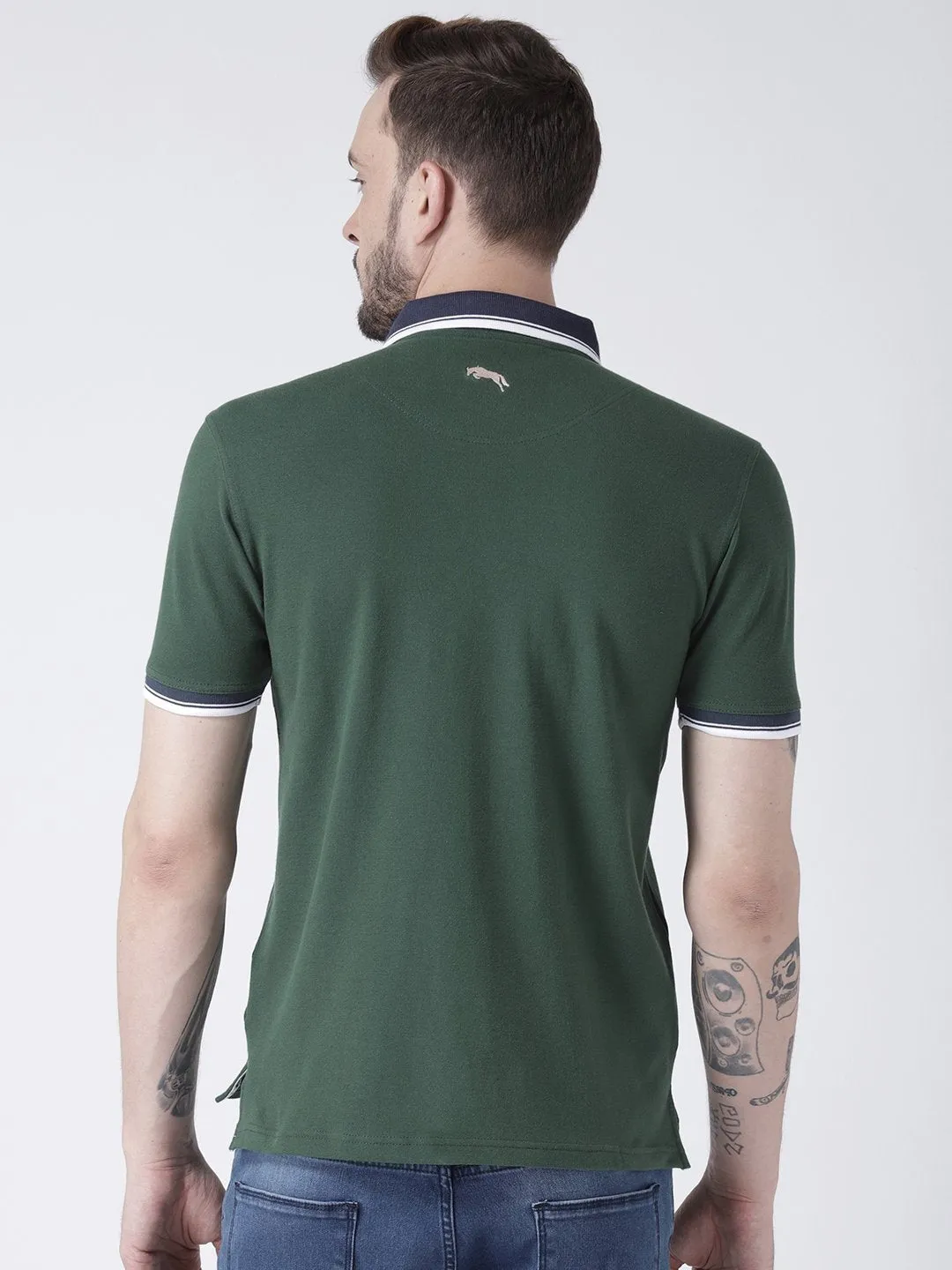 Men Green Solid Polo T-shirt