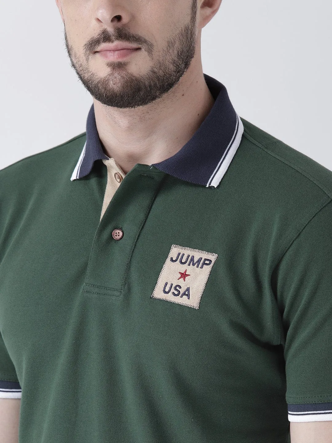 Men Green Solid Polo T-shirt