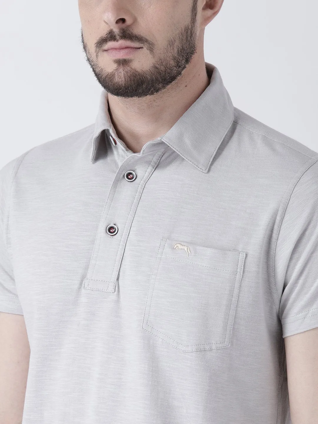 Men Grey melange Solid Polo T-shirt