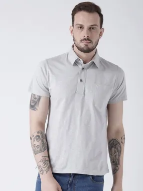 Men Grey melange Solid Polo T-shirt