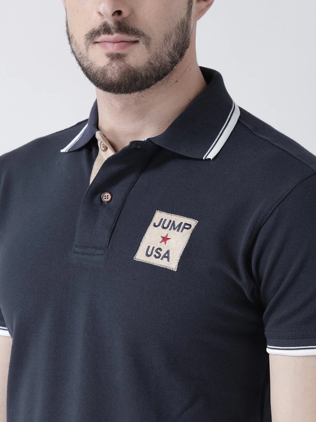 Men Navy Blue Solid Polo T-shirt