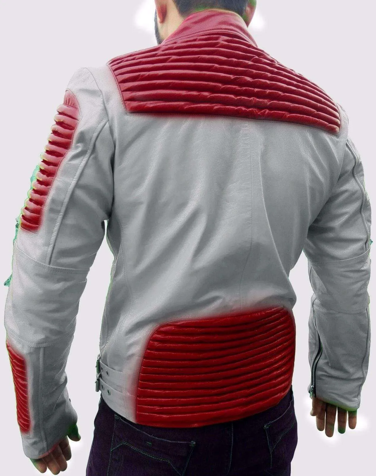 Men White Red Motorbike Leather Jacket, Classic Trendy Scooter Fashion Jacket