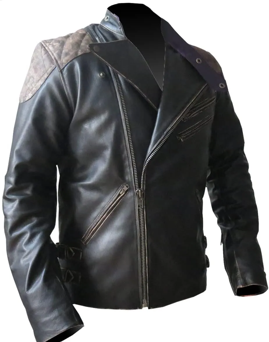 Men’s Biker Vintage Black Retro Rider Leather Jacket With Skull