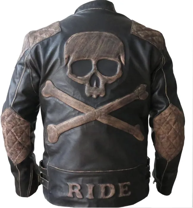 Men’s Biker Vintage Black Retro Rider Leather Jacket With Skull