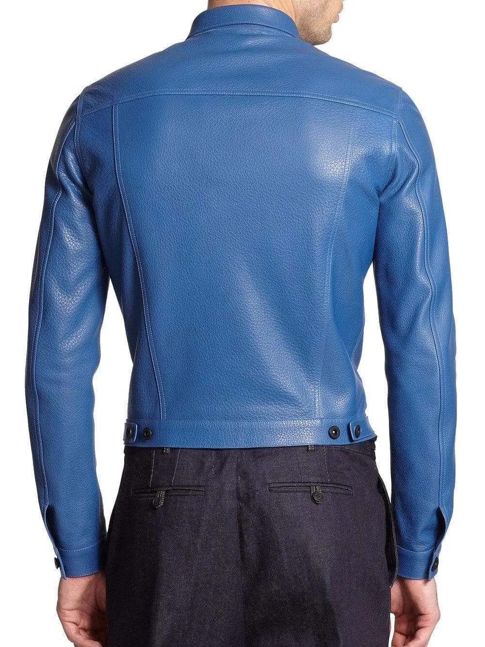 Men's Blue Leather Jacket, Men's Blue Biker Leather Jacket