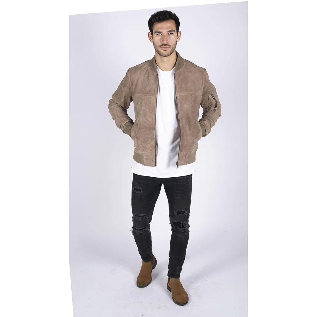 Mens Genuine Suede Bomber Jacket Leather Casual Varsity VIntage Smart Casual