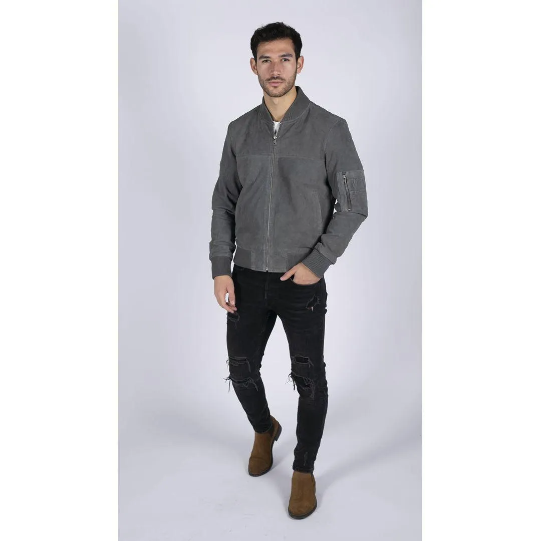 Mens Genuine Suede Bomber Jacket Leather Casual Varsity VIntage Smart Casual