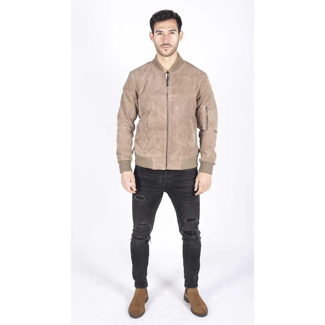 Mens Genuine Suede Bomber Jacket Leather Casual Varsity VIntage Smart Casual