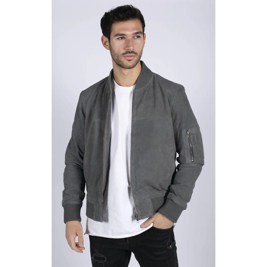 Mens Genuine Suede Bomber Jacket Leather Casual Varsity VIntage Smart Casual