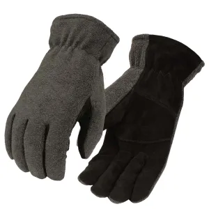 Milwaukee Leather G057 Men's Black and Grey Fleece with Suede Palm Thermal Lined Gloves