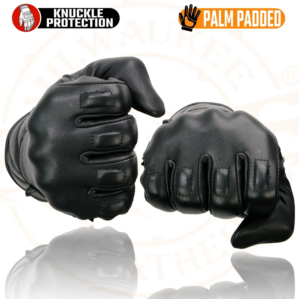 Milwaukee Leather MG7521 Men's Black Leather Gel Padded Palm Motorcycle Hand Gloves W/ Rubberized Protective Knuckle