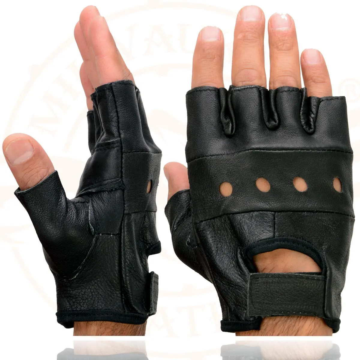 Milwaukee Leather SH355 Men's Motorcycle Black Leather Fingerless