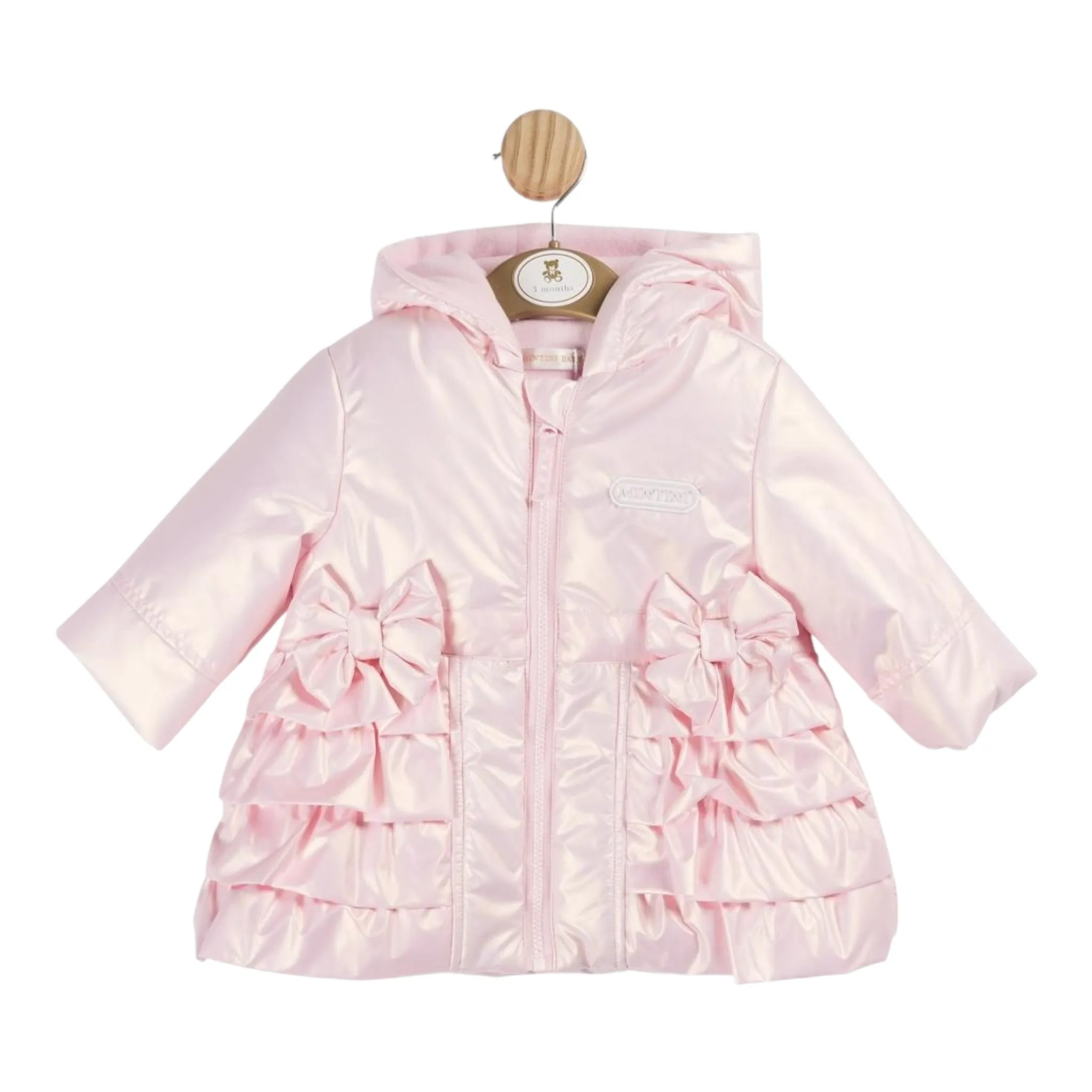 Mintini - Pink pearlised 'Bows and frills' coat