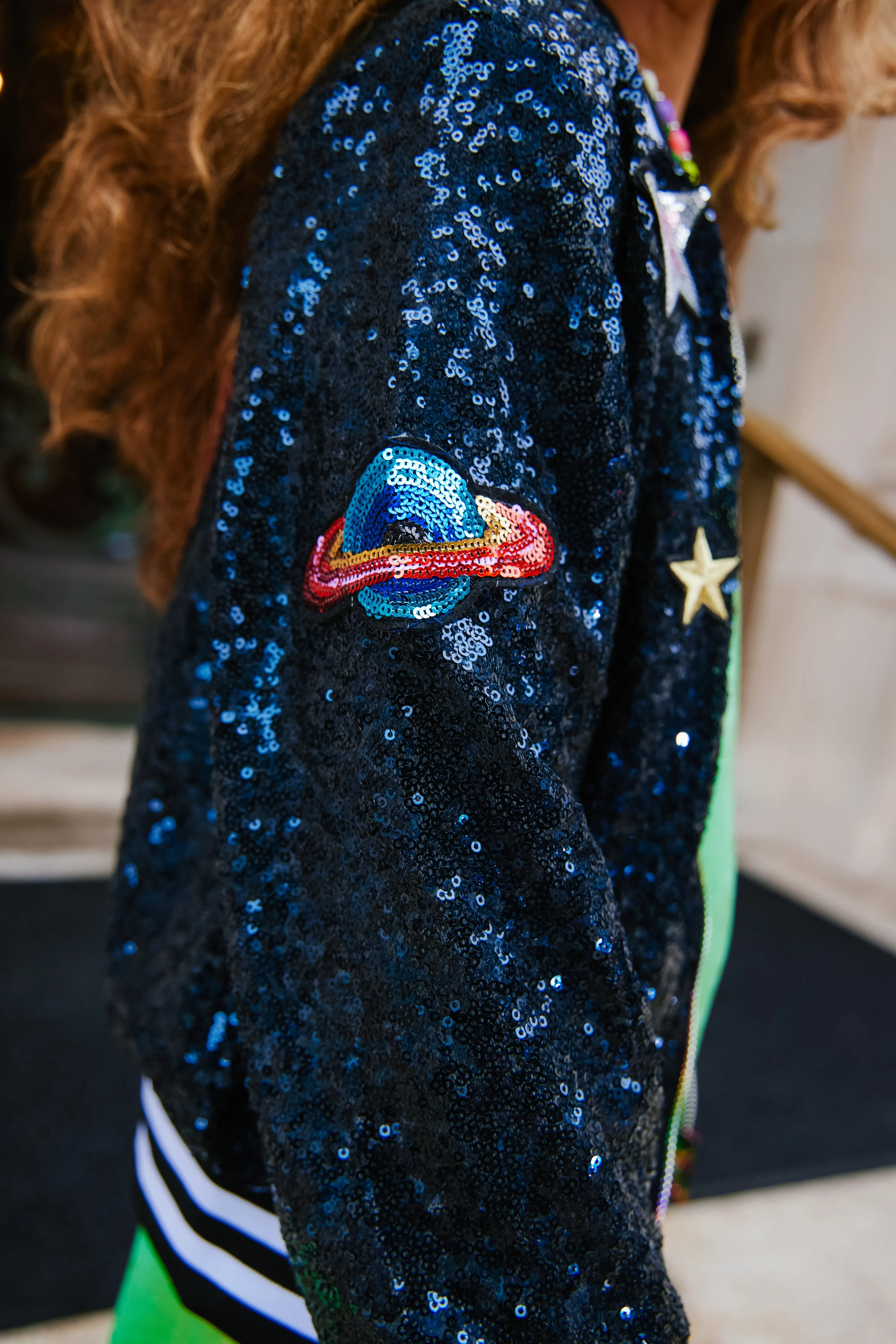 Navy Rainbow Emoji Sequin Bomber