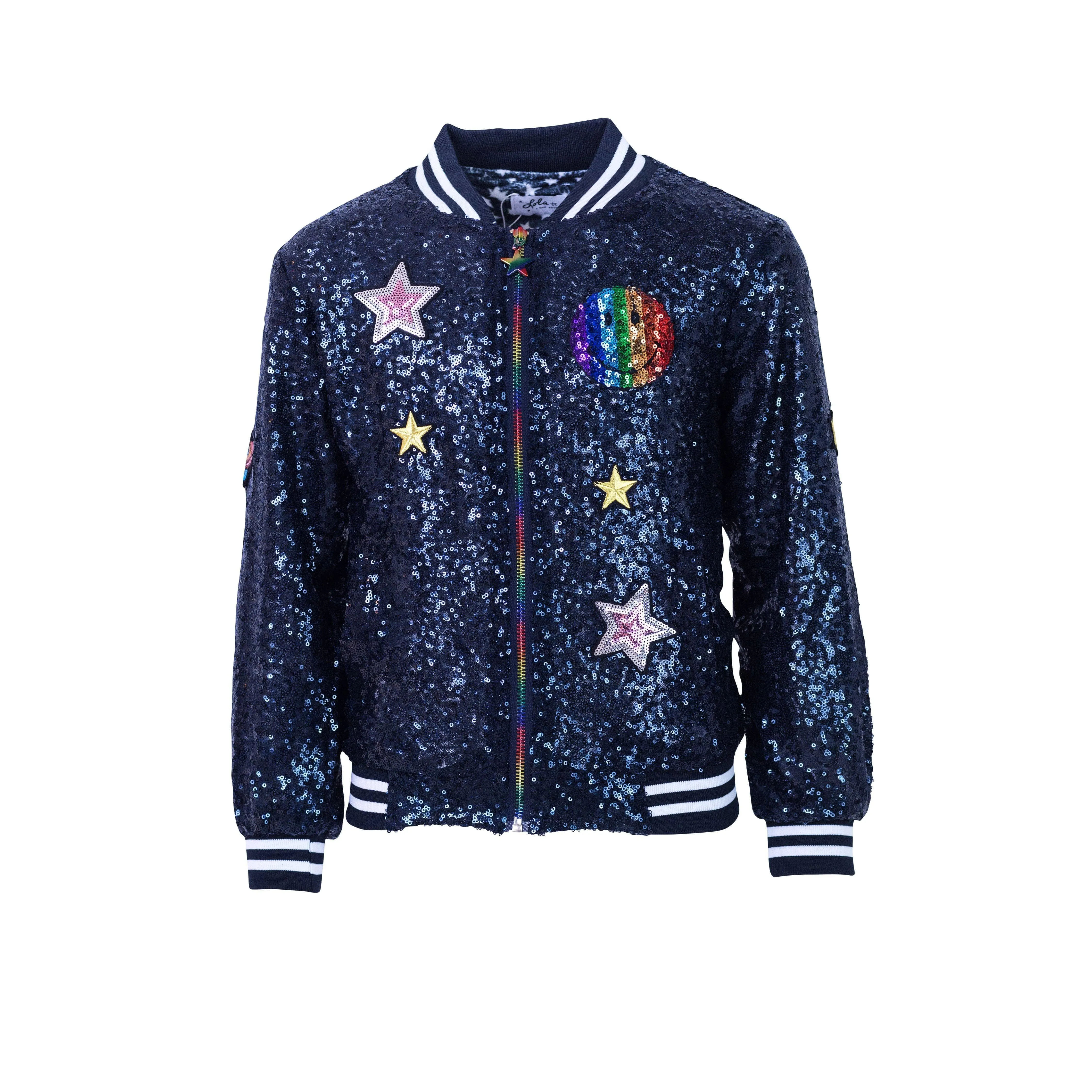 Navy Rainbow Emoji Sequin Bomber