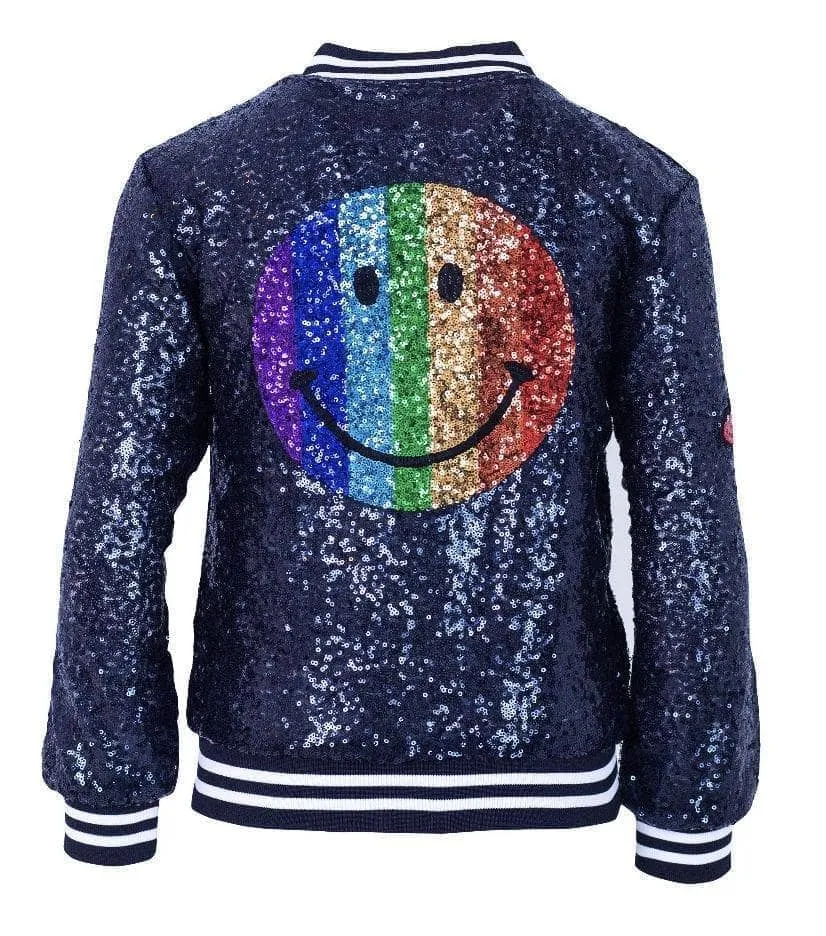 Navy Rainbow Emoji Sequin Bomber