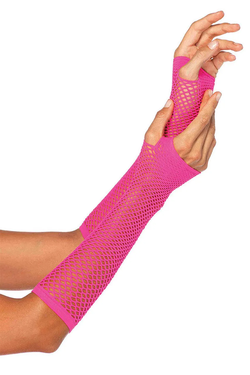 Neon Pink Triangle Net Fingerless Gloves