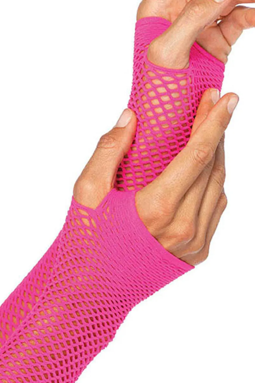 Neon Pink Triangle Net Fingerless Gloves