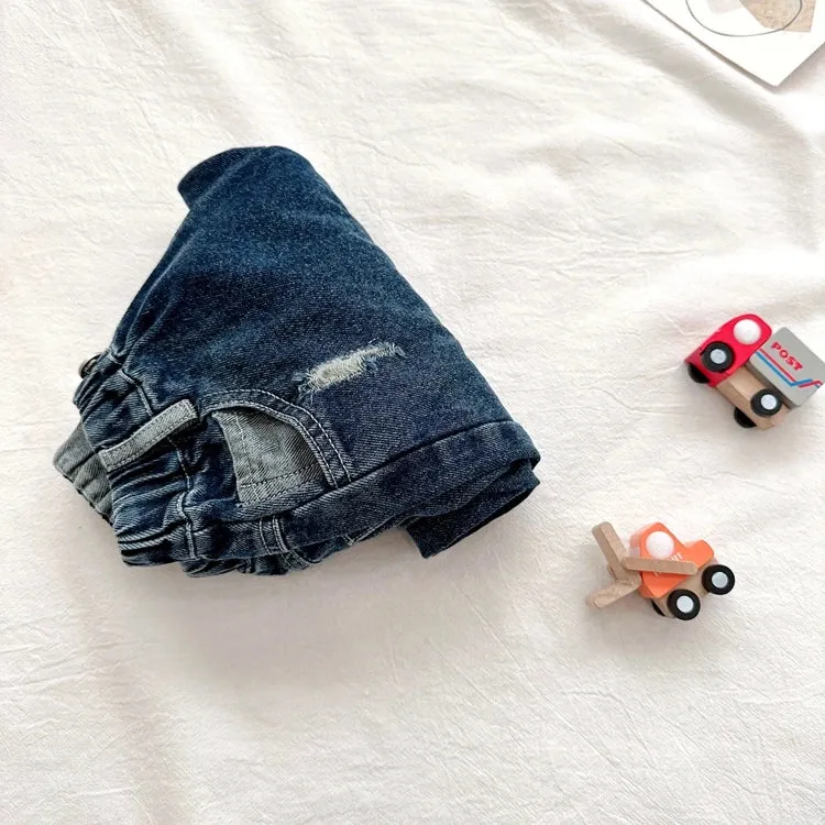 New Boys and Girls Denim Pants Dark Perforated Pants Girl Boys Spring and Autumn Casual Pants 0-6 Year Old Children's Clothing