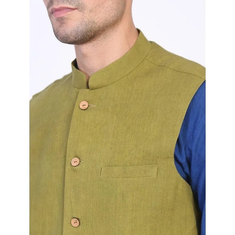 Olive Green Nehru Tie Dye Jacket