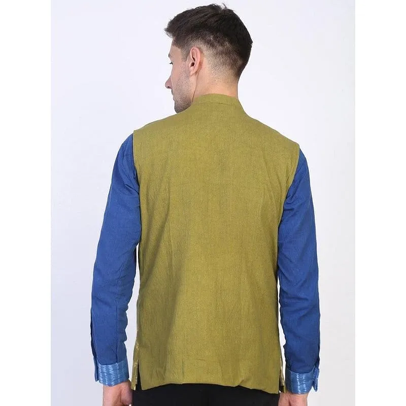 Olive Green Nehru Tie Dye Jacket