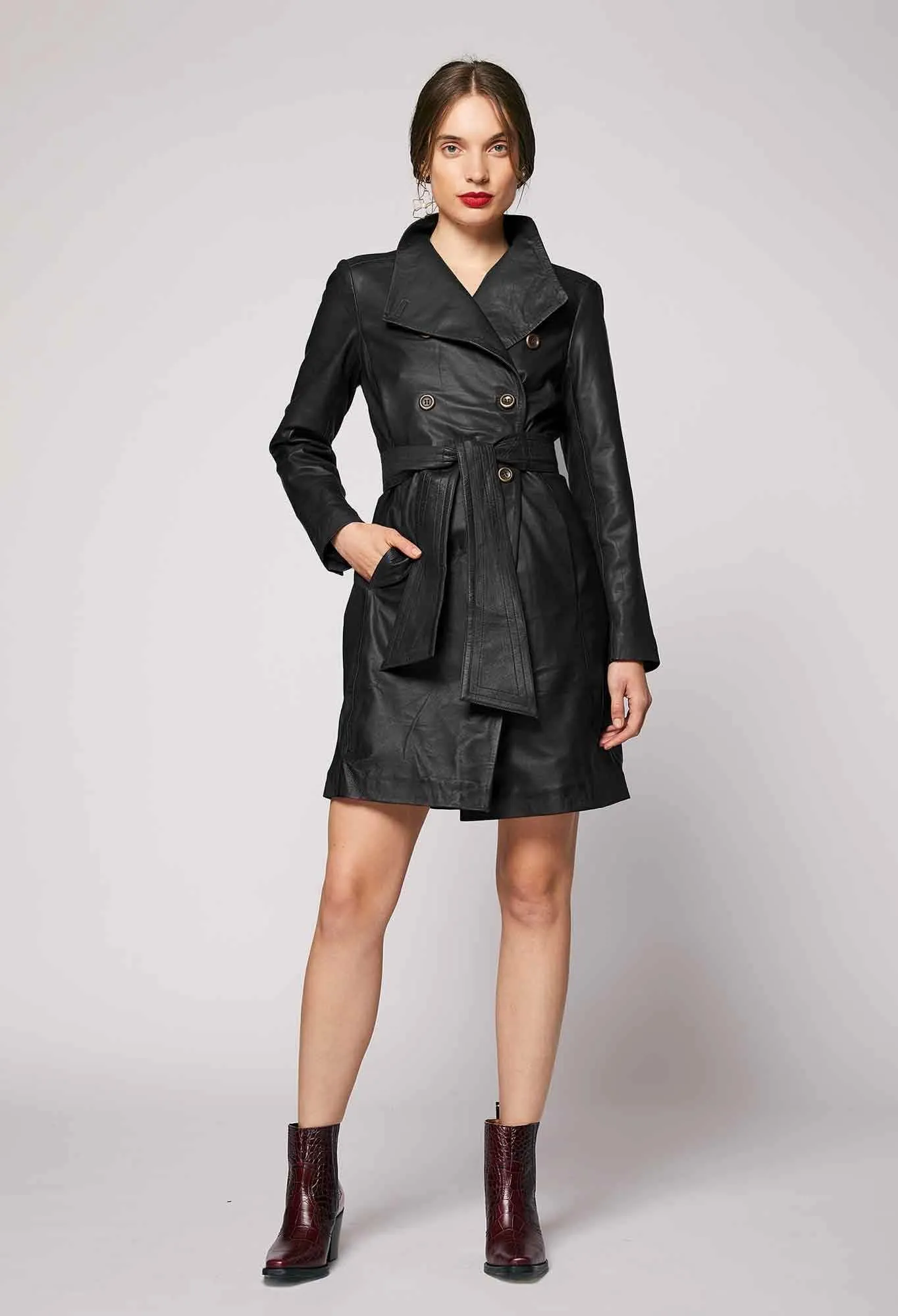 ONCE WAS LIBRERIA WASHED LEATHER COAT IN BLACK