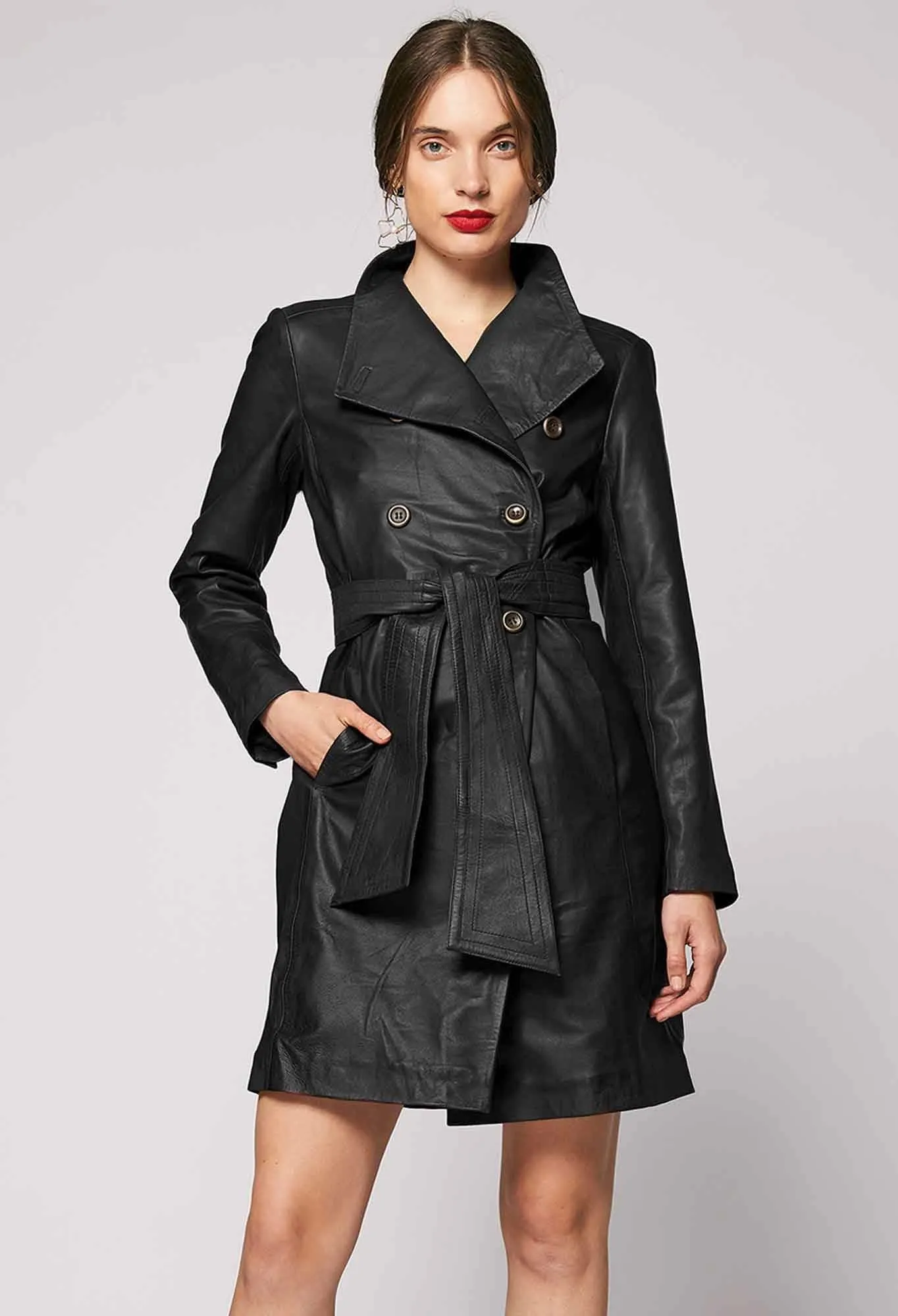 ONCE WAS LIBRERIA WASHED LEATHER COAT IN BLACK