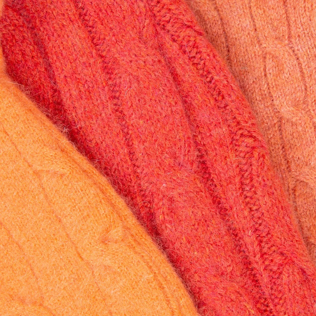 Orange Cable Cashmere Fingerless Gloves