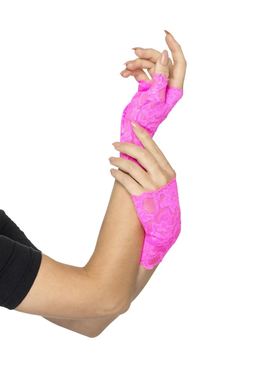 Pink 80s Fingerless Lace Gloves