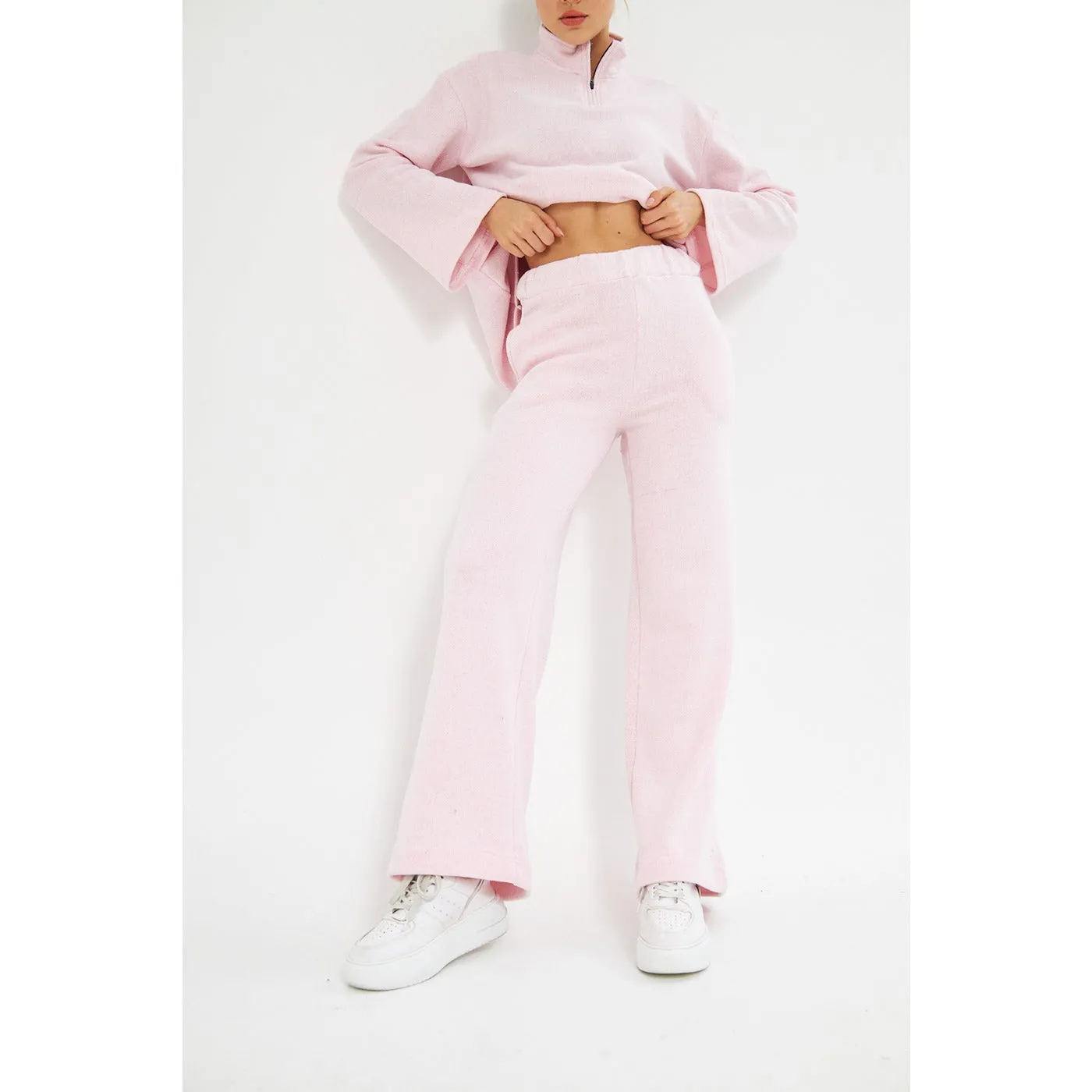 Pink Melange Sweat Matching Set