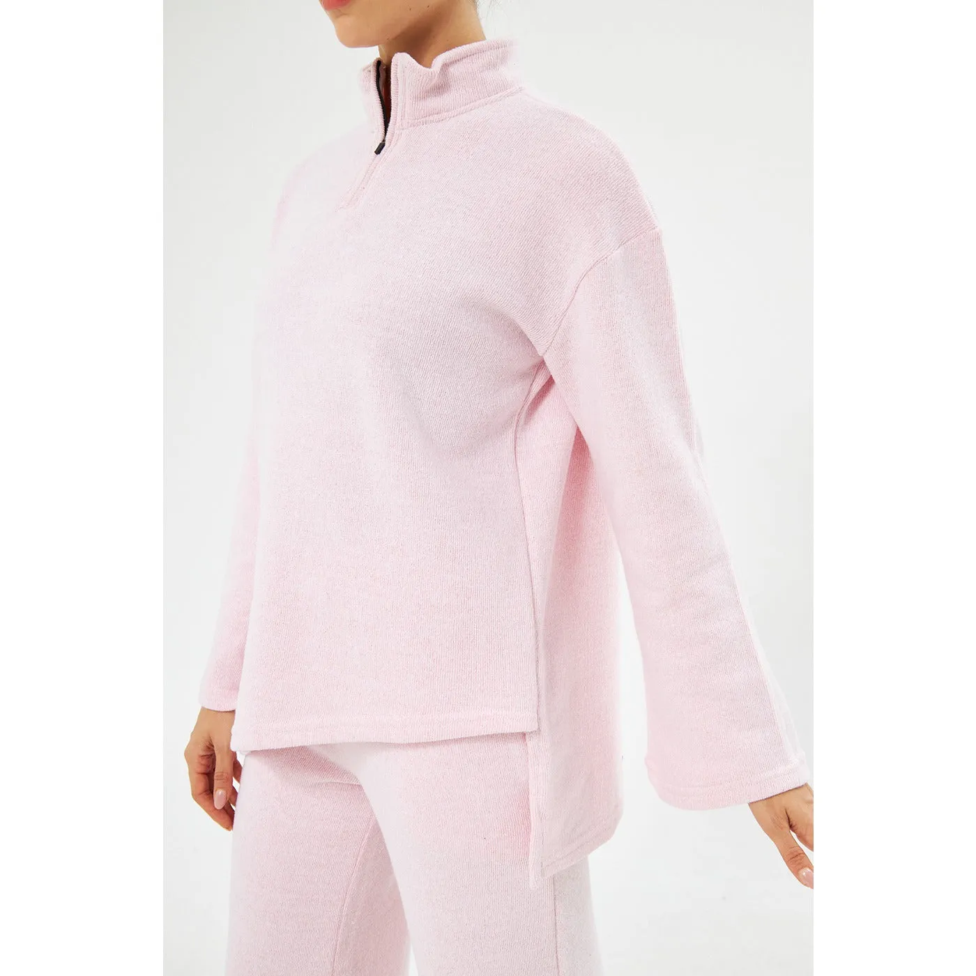 Pink Melange Sweat Matching Set