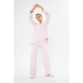 Pink Melange Sweat Matching Set